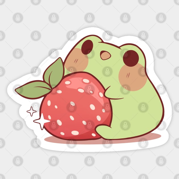 Frog With Strawberry Sticker by Rihnlin